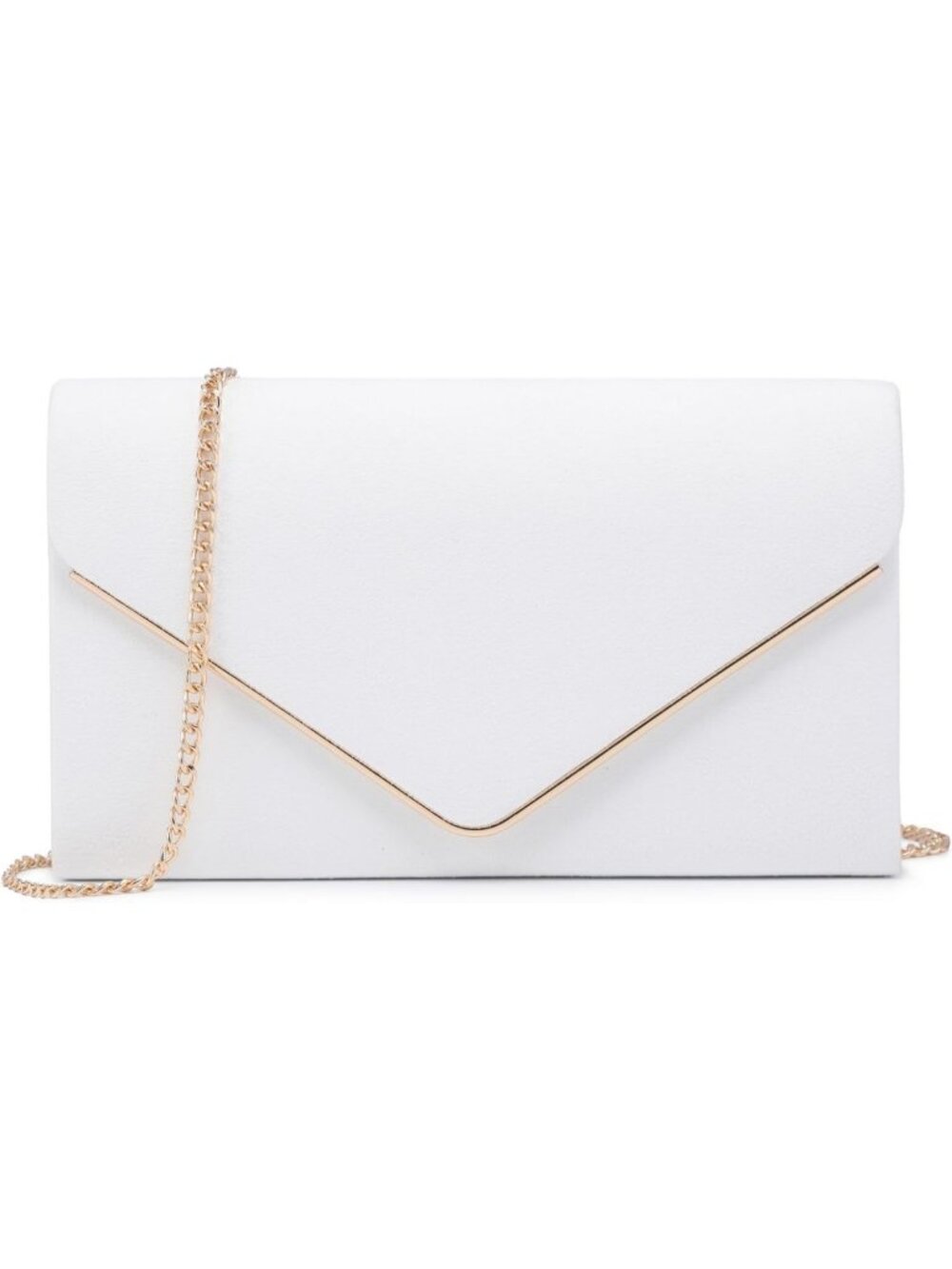 Women's White Prom Gold Chain Faux Suede Clutch Purse Evening Bridal Wedding